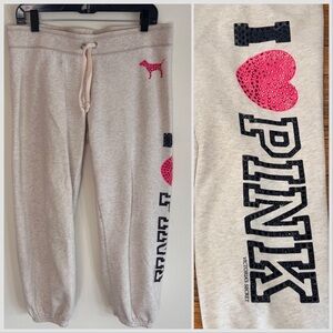 Victorias Secret Pink Sweatpants Sz Medium Y2K Bling Pup Logo Joggers Rhinestone